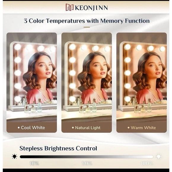 Keonjinn Hollywood Vanity Mirror Lighted USB Charging Port White New Makeup - Picture 5 of 8